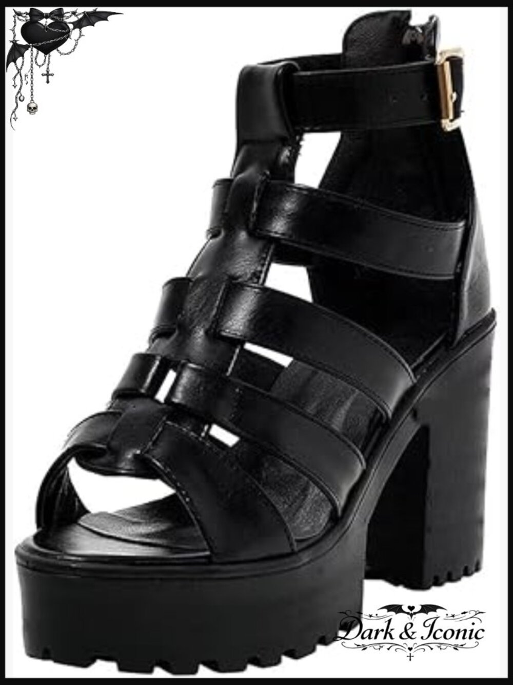 Strappy Chunky Heeled Roman Gladiator Sandals High Heels Gothic Platform Open